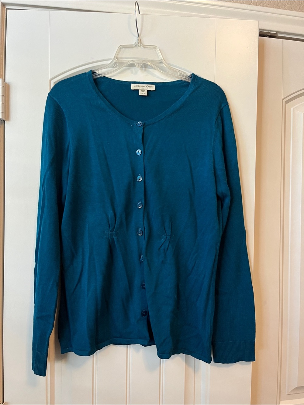 Coldwater Creek Teal Crewneck Button Cardigan